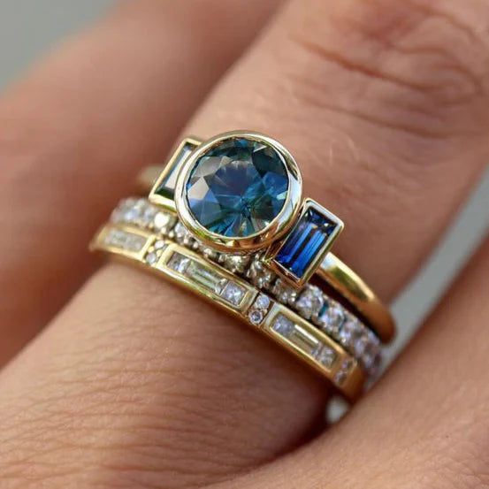 Elegant Blue Vintage Ring Set