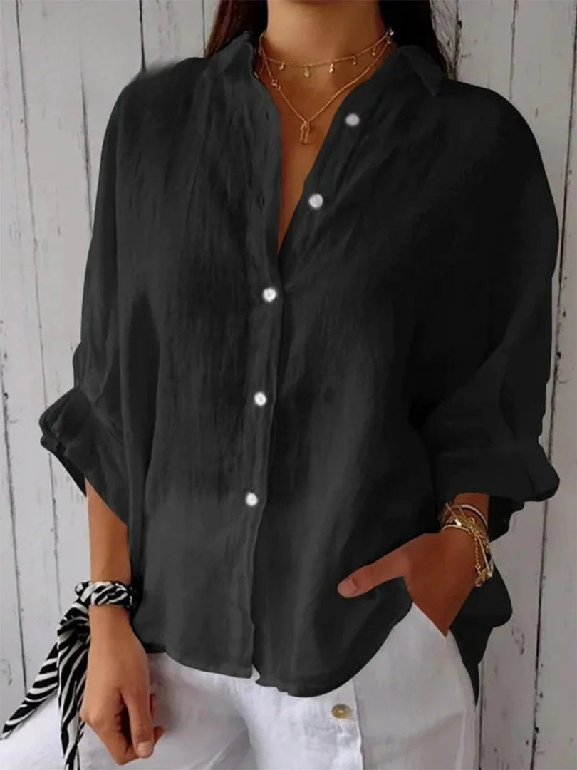 Aeloria - Lace-Up Cotton Linen Loose Shirt