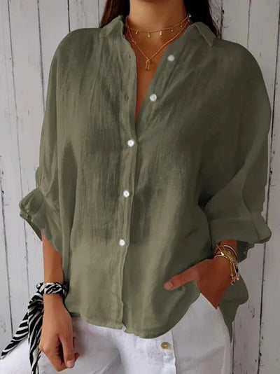 Aeloria - Lace-Up Cotton Linen Loose Shirt