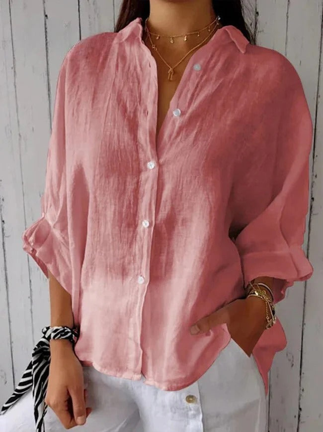 Aeloria - Lace-Up Cotton Linen Loose Shirt