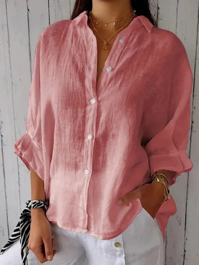 Aeloria - Lace-Up Cotton Linen Loose Shirt