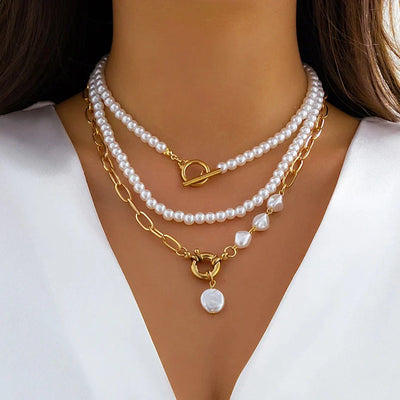 Layered Pearl & Chain Elegance Necklace